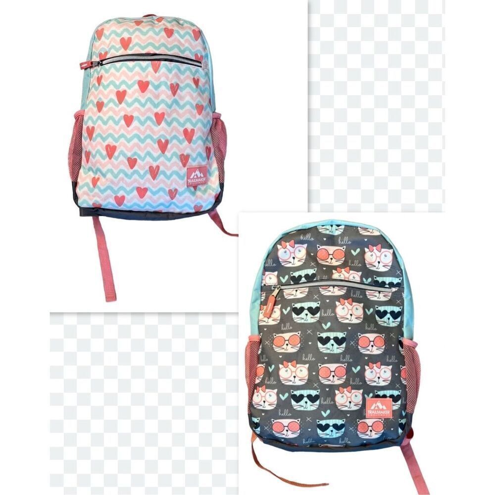 Trailmaker Reversible‎ Cats & Hearts Backpack School Student Book Bag Girls Kids